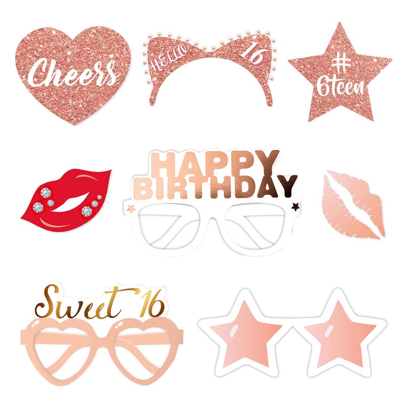 Konsait Rose Gold 16 Birthday Photo Booth Kit(30count), Sweet 16 Props Funny Chic Sweet Sixteen Photo Props with Sticks for Girls 16th Happy Birthday Party Favors Supplies Bday Party Decorations - Image 4